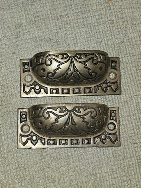 Ornate Antique Brass Cup Pulls - Set of 2